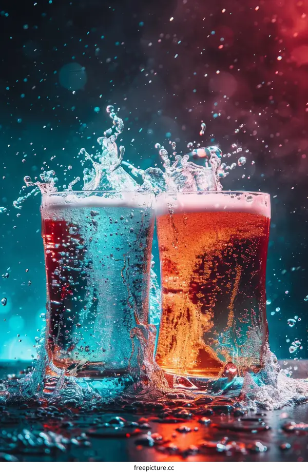 Two glasses of beer with water splash