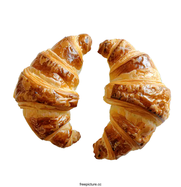 [Transparent Background PNG]Two Freshly Baked Croissants on a White Background