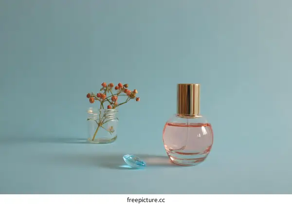 Elegant Perfume Bottle and Autumnal Blossoms