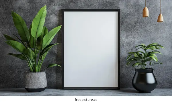 Modern Minimalist Interior Mockup with Plants and Frame