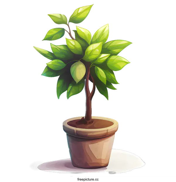 [Transparent Background PNG]Green Plant in Brown Pot Illustration