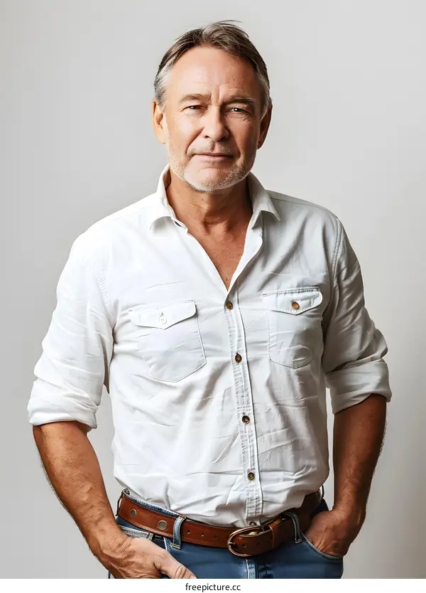 Portrait of a Mature Man Wearing a White Shirt