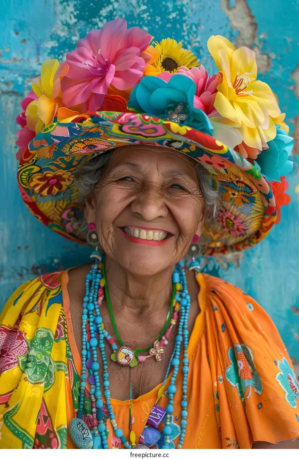 Colorful Traditional Woman with Ornate Hat