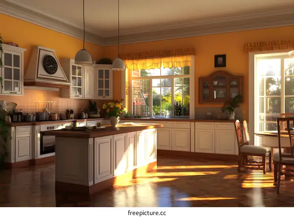 Modern Kitchen Interior Design With White Cabinets and Yellow Walls