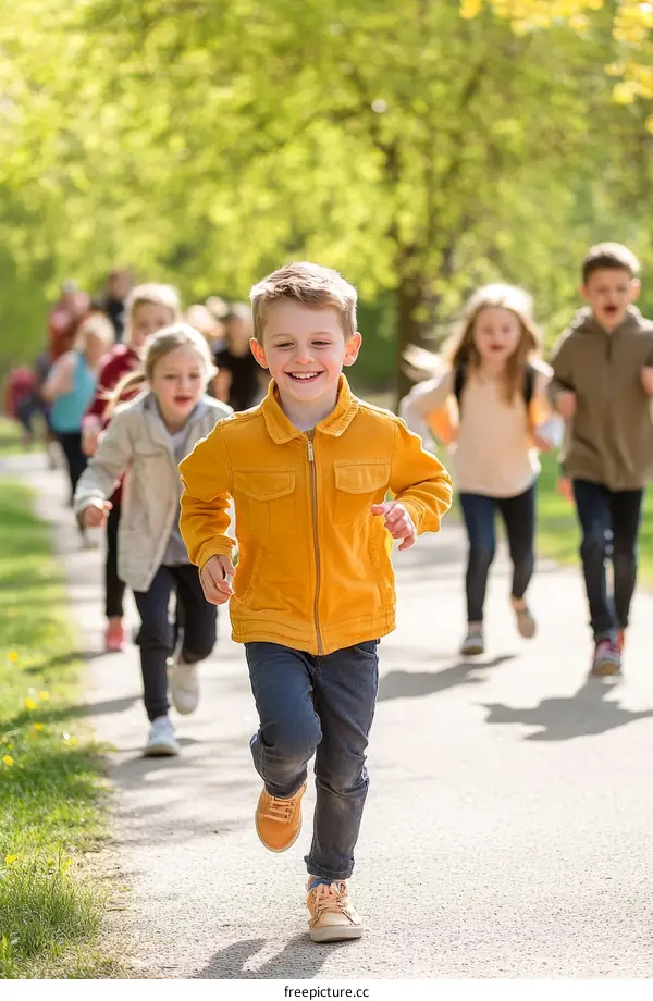 Children Running in a Park Outdoor Recreation
