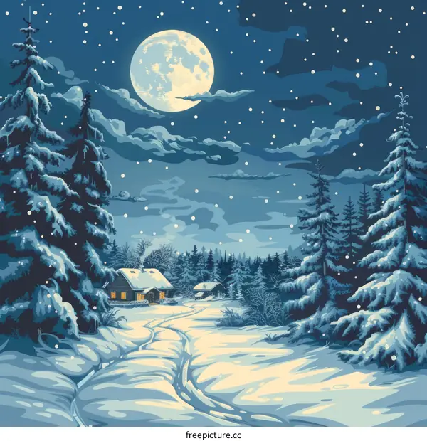 Snowy night in the village