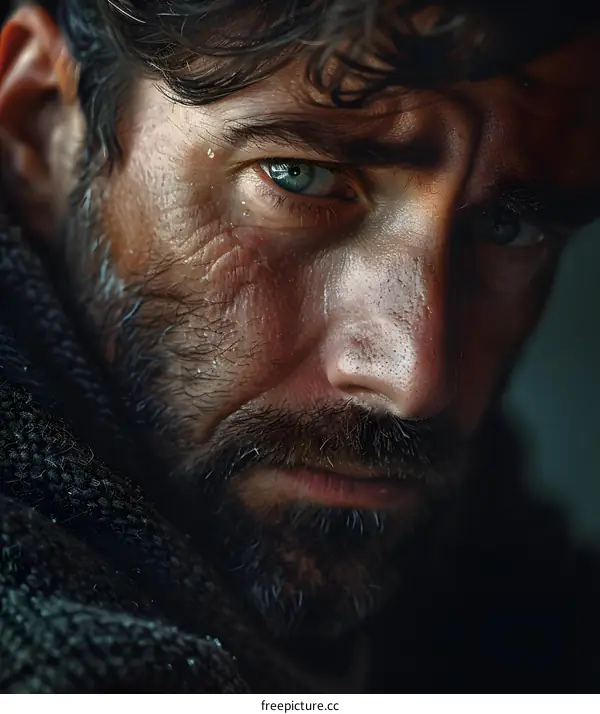 Portrait of a man with a beard and green eyes