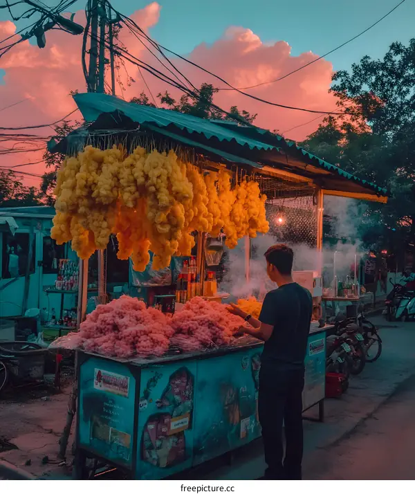 Street Food Vendor Selling Fried Dough at Sunset