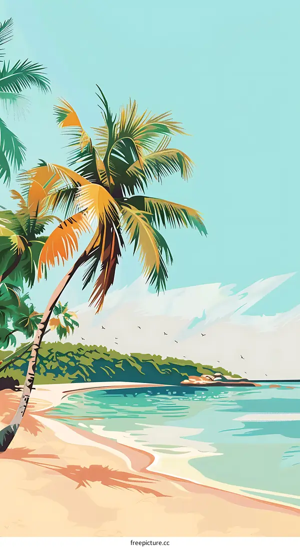 Palm Tree Beach Summer Vacation Illustration