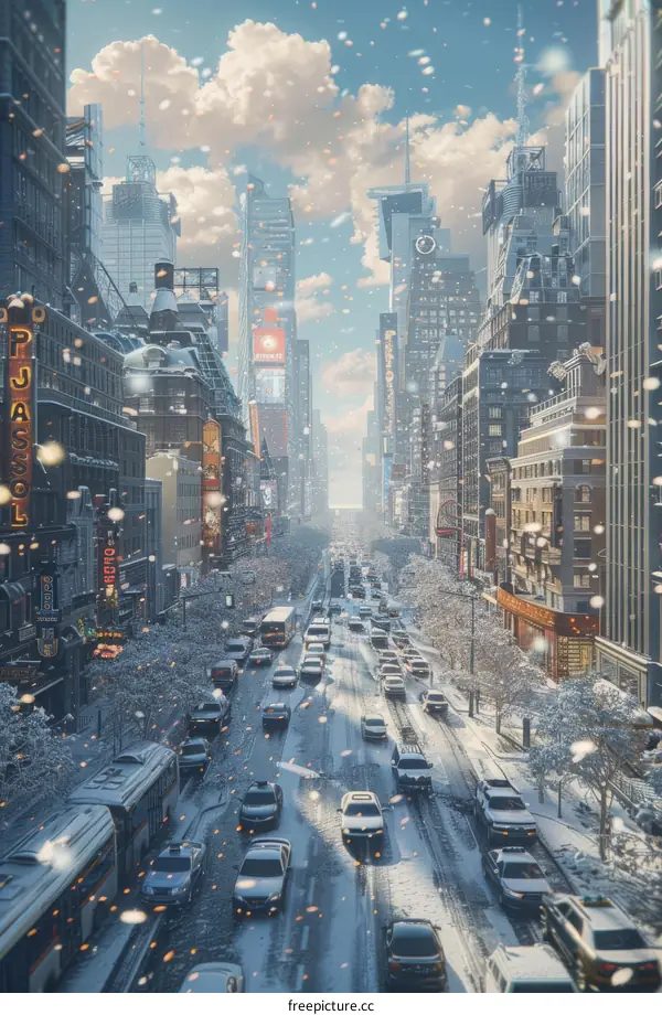 Snowy City Street Scene Illustration