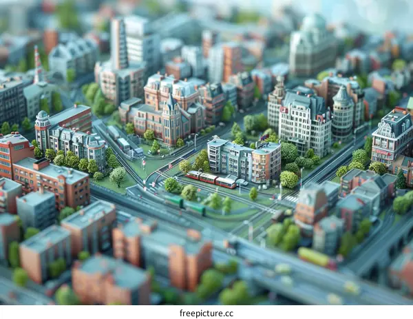 Miniature Cityscape Illustration with Urban Buildings