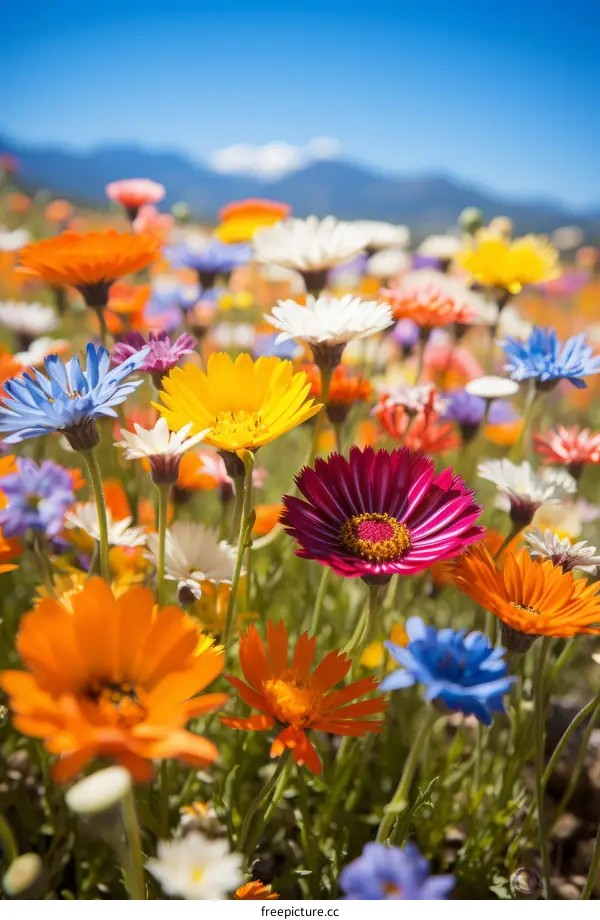Vibrant Wildflower Meadow with Distant Mountains