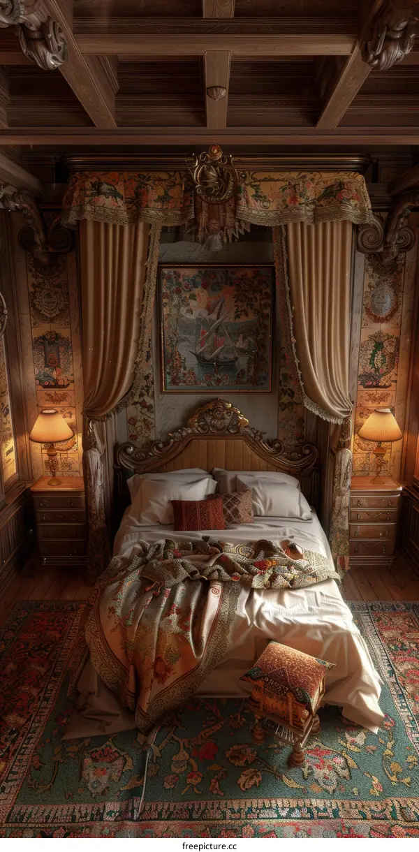 Antique Bedroom Interior Illustration