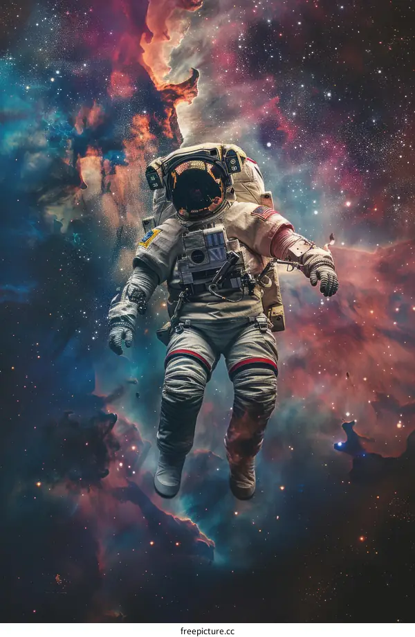 Astronaut in spacesuit floating in the vastness of space