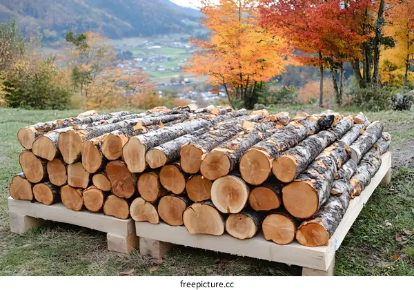 Stacked Logs in a Forest Setting