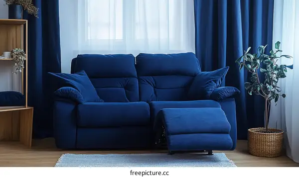 Modern Living Room with Deep Blue Sofa