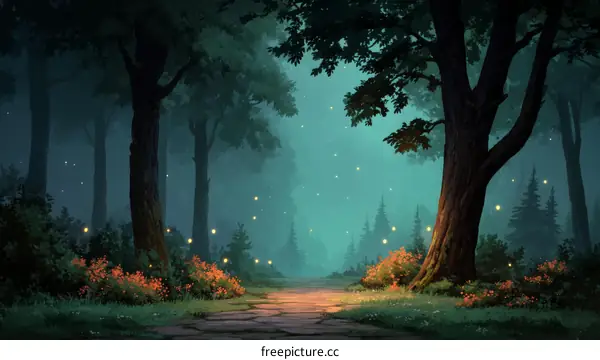 Enchanted Forest Path at Night