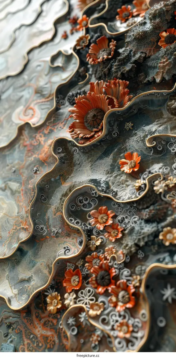 Abstract Floral Relief Sculpture Design