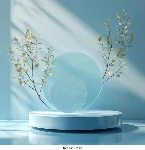 Abstract Light Blue Minimalist Display Stand with Branches
