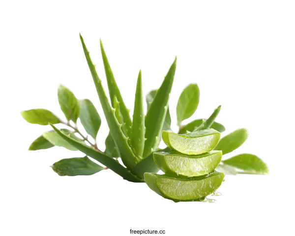 [Transparent Background PNG]Aloe Vera Plant with Slices and Leaves