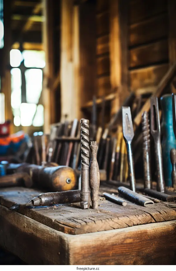 Vintage Tools on a Workshop Workbench