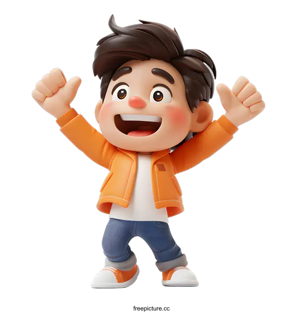 [Transparent Background PNG]Happy Cartoon Boy Giving Thumbs Up