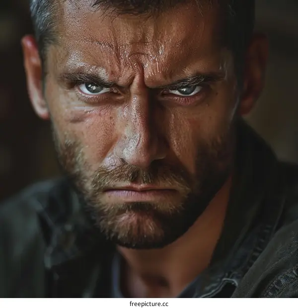 Close Up Portrait of a Caucasian Man With a Serious Expression