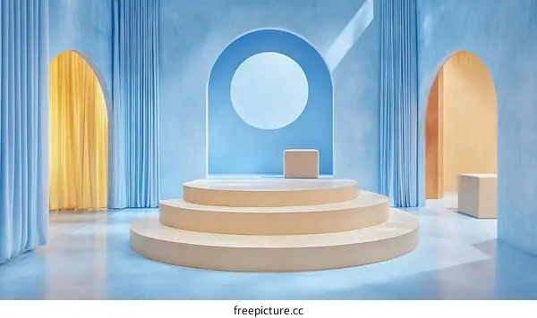Pastel Blue and Beige Display Stage Interior Design