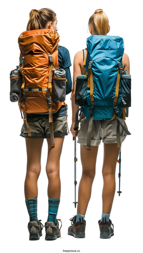 [Transparent Background PNG]Two Female Hikers With Backpacks Ready for Adventure