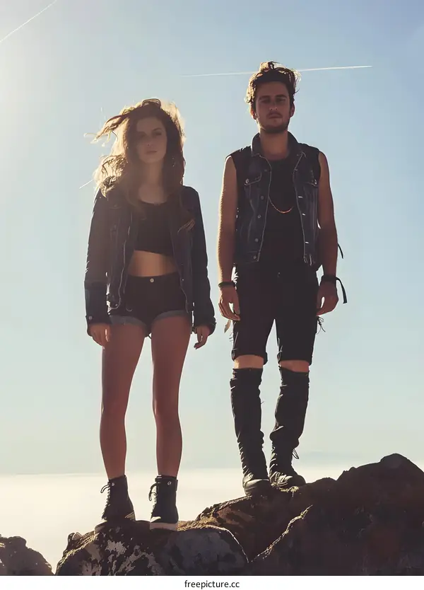 Couple Standing on a Mountain with a View