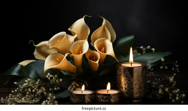 Enchanting Bouquet of Calla Lilies with Flickering Candles