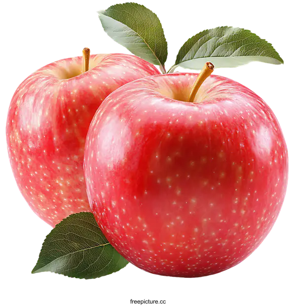[Transparent Background PNG]Two Fresh Red Apples with Leaves