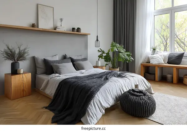 Modern Grey Bedroom with Wooden Details