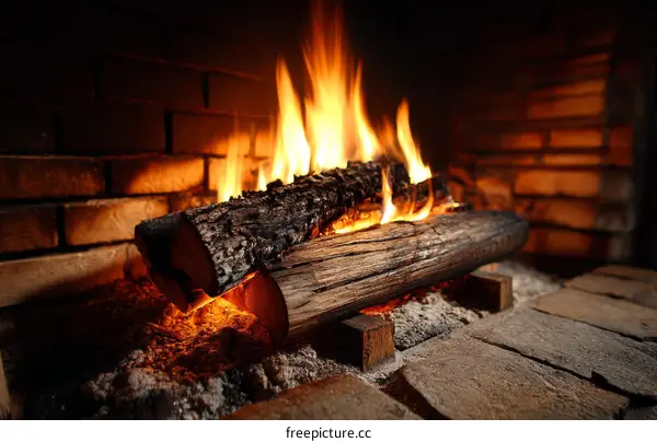 Cozy Fireplace with Burning Logs