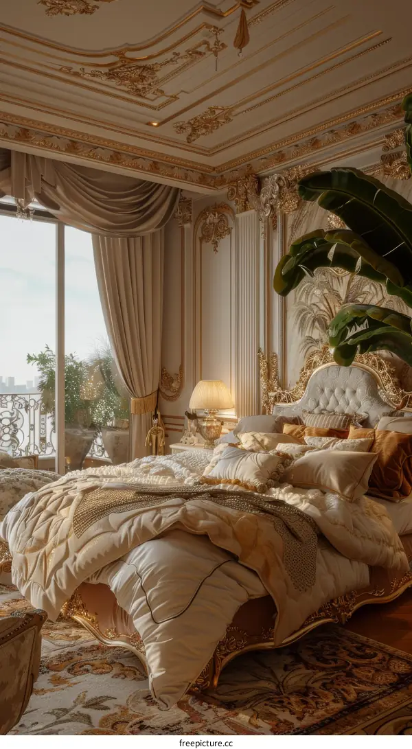 Luxurious Gold-Accented Bedroom Interior Design