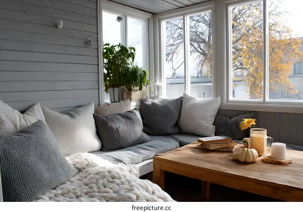 Cozy Autumn Daydream in a Sunlit Porch
