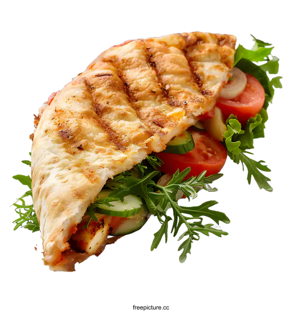 [Transparent Background PNG]Grilled Pita Bread Sandwich with Fresh Vegetables