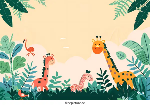 Cute Giraffes In Jungle Landscape