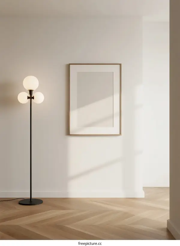 Modern Living Room with Floor Lamp and Empty Frame