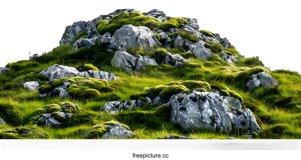 [Transparent Background PNG]Green Moss Covered Rocks Isolated On White Background