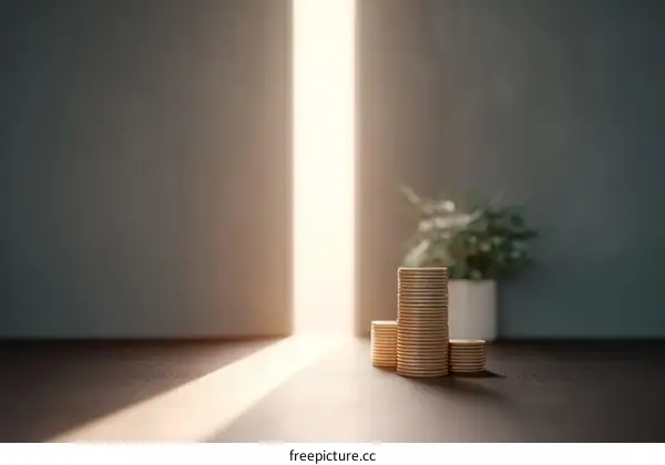 Stacks of Gold Coins Illuminating Success