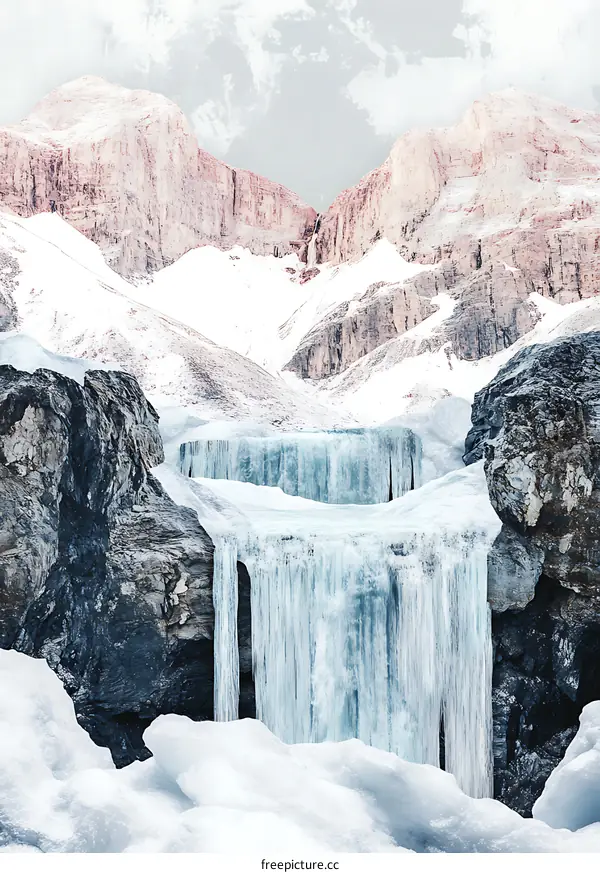 Frozen Waterfall in the Mountains