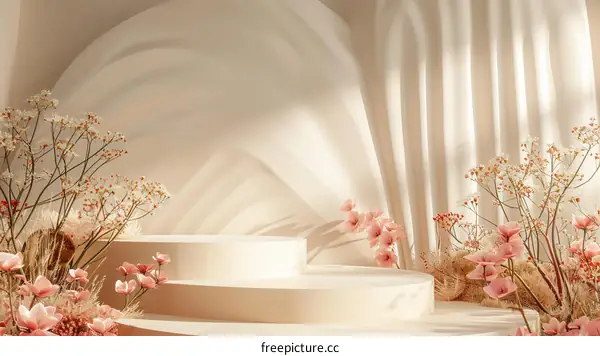 Elegant Floral Display on a Cream-Colored Stage