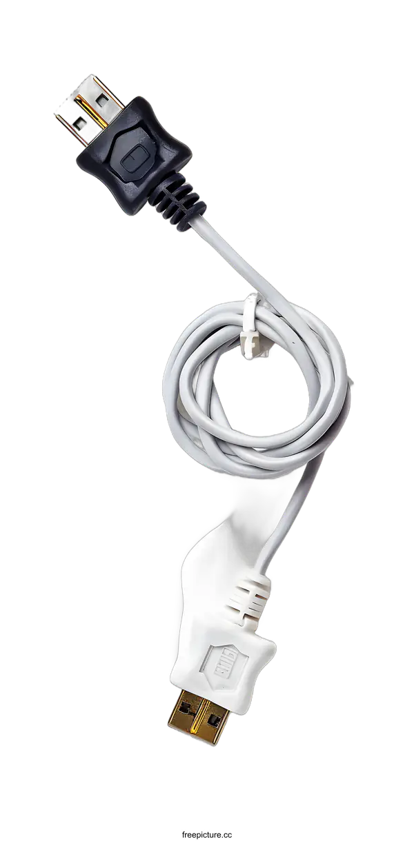 [Transparent Background PNG]White USB Cable with Gold Plated Connectors