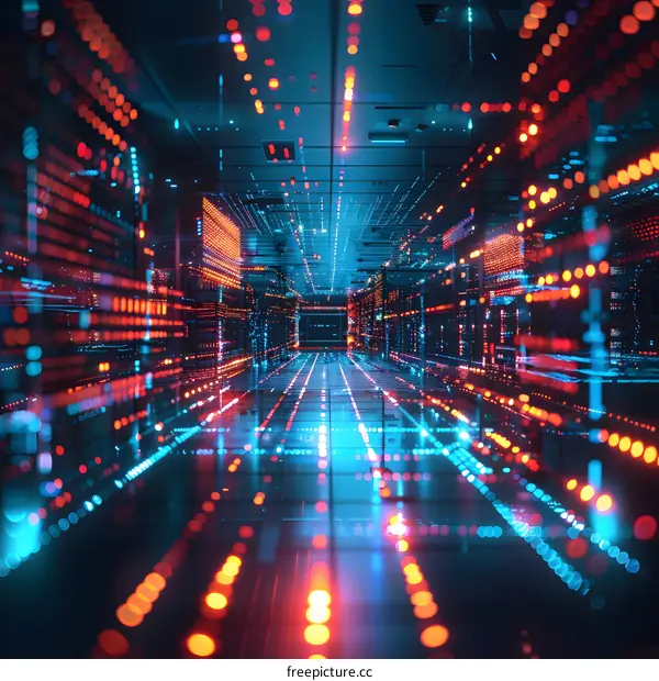 Abstract data center server room with futuristic technology