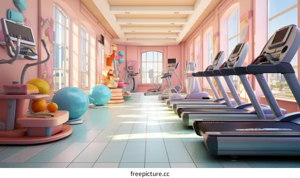 Modern Gym Illustration with Colorful Equipment