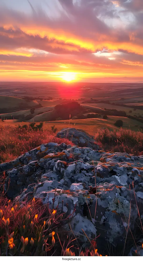 Rocky Mountain Sunset Over Rolling Hills