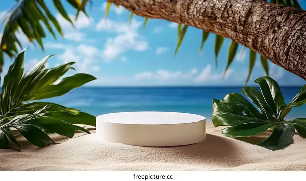 Tropical Beach Scene with Empty Product Display