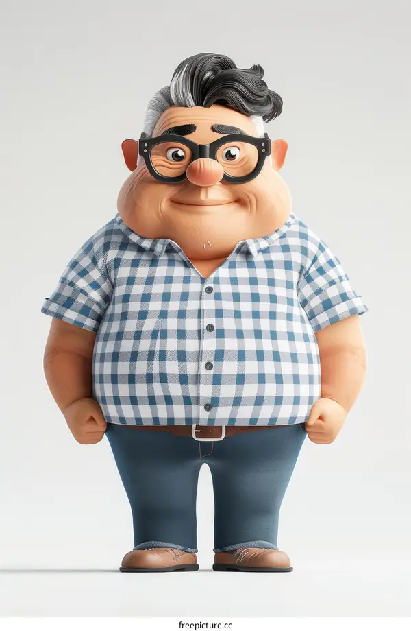 A 3D rendering of a man with glasses and a plaid shirt