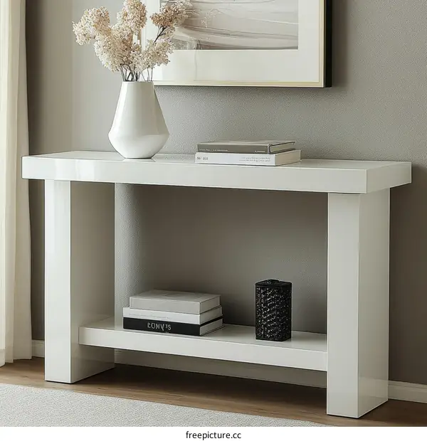 Modern White Console Table with Books and Vase